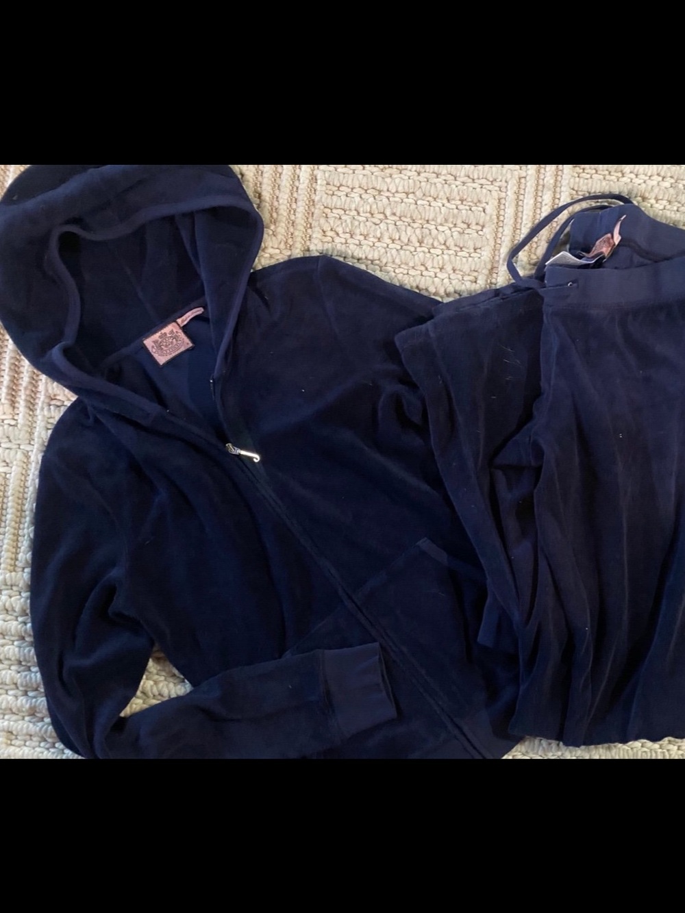 Juicy Couture Navy Velour Hoodie with Signature Leather Patch